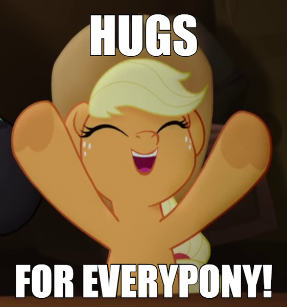 Size: 600x641 | Tagged: safe, derpibooru import, edit, edited screencap, screencap, applejack, earth pony, pony, my little pony: the movie, adorable face, bronybait, caption, cowboy hat, cowgirl, cropped, cute, eyes closed, female, freckles, free hugs, happlejack, happy, hat, hooves up, image macro, jackabetes, mare, smiley face, smiling, solo, text