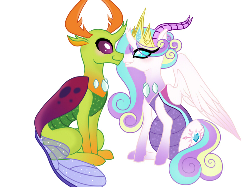 Size: 1024x767 | Tagged: artist:owocrystalcatowo, changedling, changeling, changepony, derpibooru import, female, hybrid, king thorax, male, oc, oc:crystal heart, parents:canon x oc, pregnant, safe, simple background, straight, thorax, white background