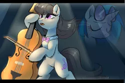 Size: 1800x1200 | Tagged: safe, artist:colorfulcolor233, derpibooru import, octavia melody, vinyl scratch, earth pony, pony, unicorn, i am octavia, bow, bowtie, bust, cello, crying, eyes closed, female, mare, musical instrument, open mouth, signature