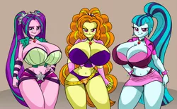 Size: 3106x1931 | Tagged: suggestive, artist:art-2u, artist:megatron-returns, derpibooru import, adagio dazzle, aria blaze, sonata dusk, equestria girls, rainbow rocks, belly button, big breasts, bracelet, breasts, busty adagio dazzle, busty aria blaze, busty dazzlings, busty sonata dusk, cleavage, clothes, curvy, extra thicc, female, females only, gem, hand on hip, hot pants, hourglass figure, huge breasts, image, jewelry, jpeg, looking at you, megaton returns, midriff, necklace, panties, pigtails, ponytail, simple background, siren gem, smiling, spiked wristband, spikes, stupid sexy adagio dazzle, stupid sexy aria blaze, stupid sexy dazzlings, stupid sexy sonata dusk, the dazzlings, thick, thighs, thong, trio, trio female, twintails, underwear, wide hips, wristband