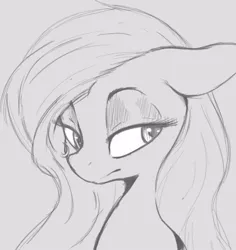 Size: 494x524 | Tagged: safe, artist:tre, derpibooru import, fluttershy, pegasus, pony, black and white, female, floppy ears, grayscale, lidded eyes, mare, monochrome, simple background, sketch, solo