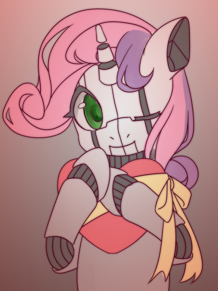 Size: 1440x1920 | Tagged: safe, artist:pupil, derpibooru import, sweetie belle, pony, robot, robot pony, unicorn, box of chocolates, cute, diasweetes, female, filly, heart, hearts and hooves day, holiday, one eye closed, solo, sweetie bot, valentine, valentine's day, wink