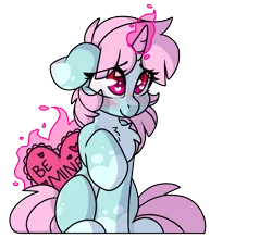 Size: 1797x1573 | Tagged: safe, artist:spoopygander, derpibooru import, oc, oc:scoops, unofficial characters only, pony, unicorn, blushing, chest fluff, cute, female, floppy ears, freckles, heart, horn, lashes, levitation, looking at you, looking up, magic, mare, markings, sitting, smiling, solo, telekinesis, unicorn oc