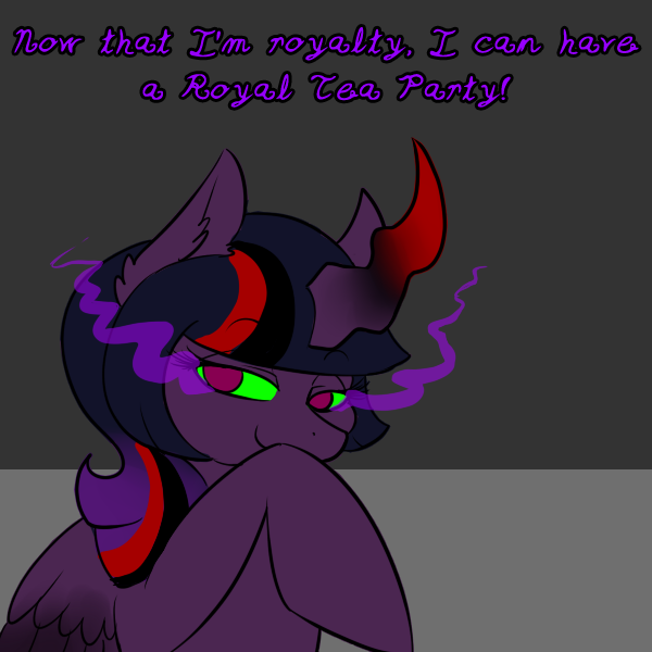 Size: 600x600 | Tagged: safe, artist:sinsays, derpibooru import, part of a set, twilight sparkle, twilight sparkle (alicorn), alicorn, pony, ask corrupted twilight sparkle, color change, colored horn, corrupted, corrupted twilight sparkle, curved horn, dark, dark equestria, dark magic, dark queen, dark world, darkened coat, darkened hair, ear fluff, ethereal mane, female, horn, implied snickering, jagged horn, looking at you, magic, part of a series, possessed, queen twilight, solo, sombra empire, sombra eyes, sombra's horn, tumblr, tyrant sparkle