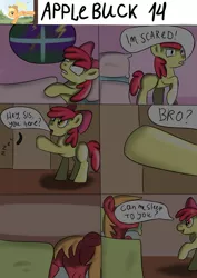 Size: 1654x2336 | Tagged: apple bloom, artist:jbond, big macintosh, comic, comic:applebuck, derpibooru import, engrish, safe, sleeping, speech bubble, text