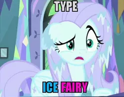 Size: 494x390 | Tagged: safe, derpibooru import, edit, edited screencap, screencap, fluttershy, pony, ail-icorn, spoiler:interseason shorts, cropped, fairy-type, floppy ears, fluttercold, ice, ice-type, pokémon, raised eyebrow, solo