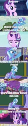 Size: 1280x5760 | Tagged: safe, derpibooru import, edit, edited screencap, screencap, starlight glimmer, trixie, bear, pony, ursa, ursa major, a matter of principals, comic, hat, magic, rocky and bullwinkle, screencap comic