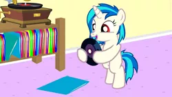 Size: 3840x2160 | Tagged: safe, artist:agkandphotomaker2000, derpibooru import, vinyl scratch, pony, childhood innocence, female, filly, record player, vinyl disc, young