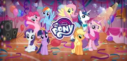 Size: 2248x1080 | Tagged: safe, derpibooru import, applejack, fluttershy, pinkie pie, princess cadance, rainbow dash, rarity, shining armor, twilight sparkle, twilight sparkle (alicorn), alicorn, pony, gameloft, gift code, my little pony logo