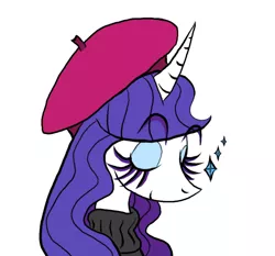 Size: 708x661 | Tagged: safe, artist:rar1ty, derpibooru import, rarity, pony, beatnik rarity, beret, bust, clothes, cute, diamond, eyes closed, hat, portrait, raribetes, simple background, solo, sweater, white background