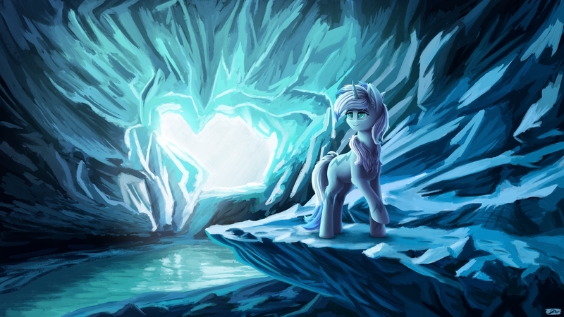 Size: 4551x2560 | Tagged: safe, artist:syntaxartz, derpibooru import, oc, kirin, cave, cavern, female, image, kirin oc, png, river, solo, walking