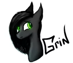 Size: 270x233 | Tagged: safe, artist:dave_sherk, derpibooru import, oc, oc:grin hound, unofficial characters only, earth pony, original species, pegasus, pony, unicorn, black hair, blurry, bust, clone, female, green eyes, male, mare, shapeshifter, simple, simple background, smiling, solo, stallion, text, transformation, transgender transformation, white background