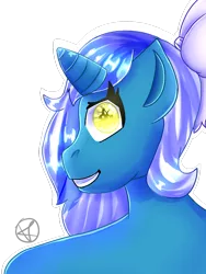 Size: 768x1024 | Tagged: adorable face, alicorn, alicorn oc, anthro, artist:vivihdesenhos, bow, cute, derpibooru import, eye sparkles, female, hair bow, happy, horn, mare, oc, oc:fleurbelle, ribbon, safe, smiling, smiling at you, sweet, teeth, wingding eyes, wings, yellow eyes