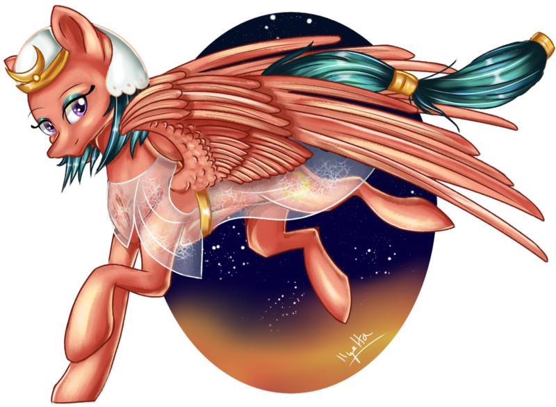 Size: 2548x1866 | Tagged: safe, artist:ilynalta, derpibooru import, somnambula, pegasus, pony, female, looking at you, mare, signature, simple background, solo, transparent background