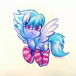 Size: 2048x2048 | Tagged: safe, artist:dawnfire, derpibooru import, cloudchaser, pegasus, pony, clothes, cute, cutechaser, female, mare, marker drawing, smiling, socks, solo, stockings, striped socks, thigh highs, traditional art