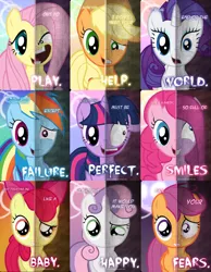 Size: 1263x1629 | Tagged: safe, artist:tehjadeh, derpibooru import, apple bloom, applejack, fluttershy, pinkie pie, rainbow dash, rarity, scootaloo, sweetie belle, twilight sparkle, earth pony, pegasus, pony, unicorn, cutie mark crusaders, mane six, pinkamena diane pie, twilight snapple, two sided posters, unicorn twilight, you're going to love me