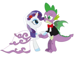 Size: 999x799 | Tagged: safe, artist:raggyrabbit94, derpibooru import, rarity, spike, dragon, adult, adult spike, clothes, dress, female, male, older, older spike, shipping, sparity, straight, wedding dress, winged spike