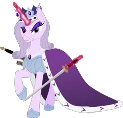 Size: 2689x2578 | Tagged: safe, artist:grypher, derpibooru import, princess platinum, pony, unicorn, angry, armor, cloak, clothes, commission, looking at you, raised hoof, scowling, simple background, solo, sword, transparent background, vector, weapon