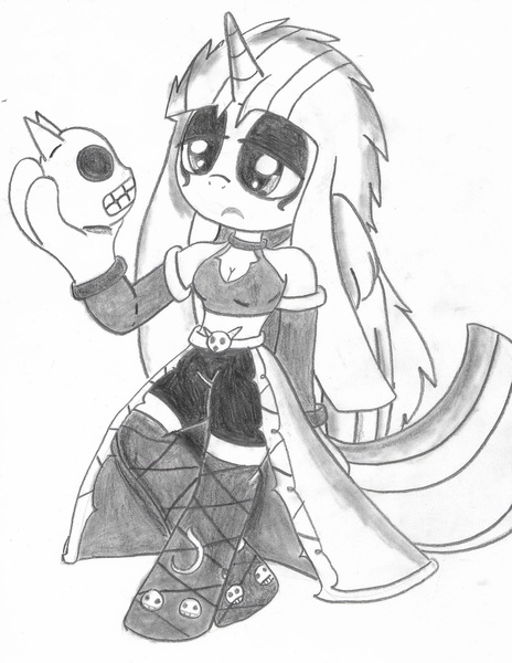 Size: 1700x2200 | Tagged: alicorn, anthro, artist:tenebrousmelancholy, black sclera, clothes, dark, derpibooru import, eyeshadow, goth, lineart, makeup, sad, safe, skull, socks, stockings, thigh highs, twilight sparkle, twilight sparkle (alicorn)