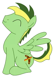 Size: 703x1011 | Tagged: safe, artist:didgereethebrony, derpibooru import, oc, oc:didgeree, unofficial characters only, pegasus, pony, colored lineart, cutie mark, eyes closed, green coat, happy, male, reupload, simple background, sitting, smiling, solo, spiky mane, spiky tail, spread wings, stallion, transparent background, two toned mane, two toned tail, updated, updated design, vector, wings