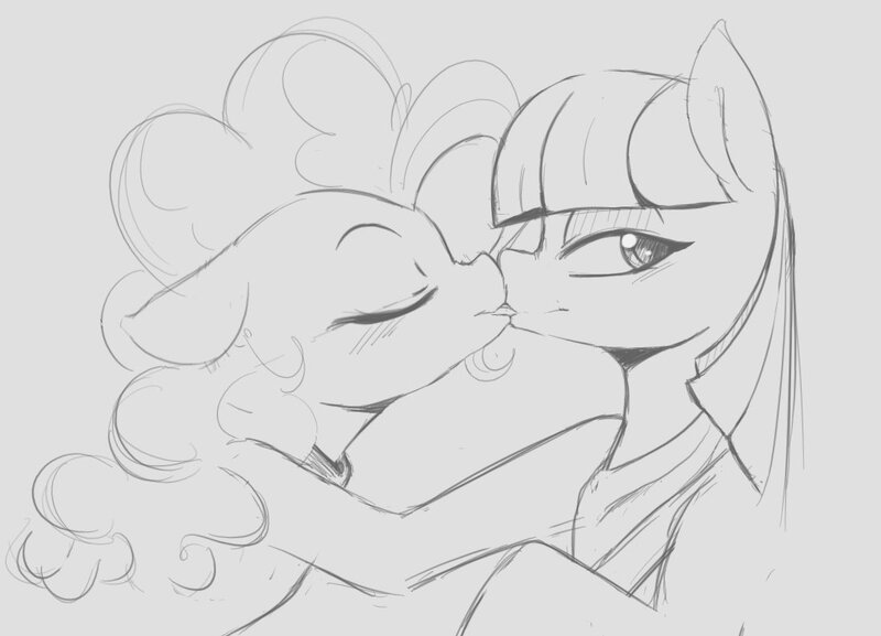 Size: 1096x791 | Tagged: suggestive, artist:tre, derpibooru import, maud pie, pinkie pie, pony, eyes closed, female, french kiss, grayscale, incest, kissing, lesbian, mare, monochrome, piecest, pinkiemaud, shipping, siblings, sisters