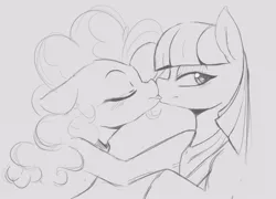 Size: 1096x791 | Tagged: suggestive, artist:tre, derpibooru import, maud pie, pinkie pie, pony, eyes closed, female, french kiss, grayscale, incest, kissing, lesbian, mare, monochrome, piecest, pinkiemaud, shipping, siblings, sisters