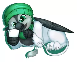 Size: 2509x2036 | Tagged: safe, artist:pingwinowa, derpibooru import, oc, gryphon, beanie, clothes, commission, griffon oc, hat, mobile phone, phone, scarf