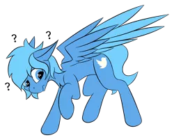Size: 1600x1287 | Tagged: safe, artist:bitrate16, derpibooru import, ponified, pegasus, pony, colored wings, colored wingtips, confused, cute, floppy ears, frown, looking back, looking down, male, meta, question mark, raised hoof, simple background, solo, stallion, transparent background, twitter, wings