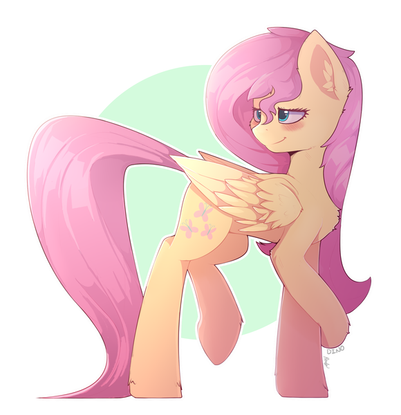 Size: 2000x2070 | Tagged: safe, artist:dino_horse, artist:renderpoint, derpibooru import, fluttershy, pegasus, pony, blushing, crossed hooves, cute, female, looking back, mare, shy, shyabetes, solo