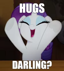 Size: 600x670 | Tagged: safe, derpibooru import, edit, edited screencap, screencap, rarity, pony, unicorn, my little pony: the movie, bipedal, bronybait, caption, cropped, cute, darling, eyes closed, female, happy, hnnng, hooves up, hug request, image macro, mare, open mouth, raribetes, smiling, solo, text, time to be awesome, underhoof