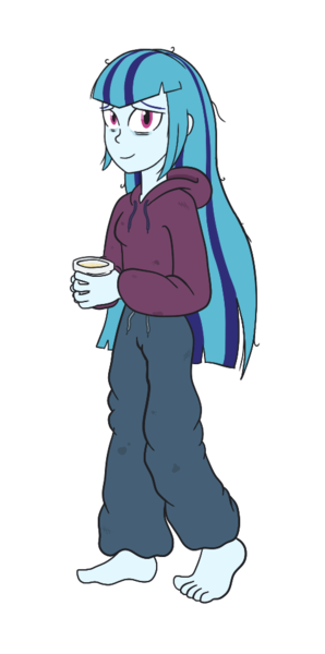 Size: 475x957 | Tagged: safe, artist:scraggleman, derpibooru import, sonata dusk, equestria girls, rainbow rocks, alternate hairstyle, bags under eyes, barefoot, clothes, feet, food, hoodie, neet, noodles, pants, ramen, simple background, solo, sweatpants, transparent background