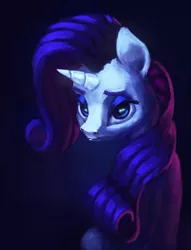 Size: 2560x3352 | Tagged: safe, artist:terrafomer, derpibooru import, rarity, pony, unicorn, bust, dark background, dramatic lighting, female, horn, moue, portrait, smiling, solo