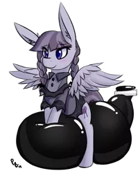 Size: 1348x1672 | Tagged: safe, artist:ponballoon, deleted from derpibooru, derpibooru import, inky rose, pegasus, pony, balloon, balloon sitting, blushing, clothes, dress, female, mare, solo, squishy, wings