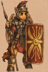 Size: 2825x4229 | Tagged: anthro, armor, artist:ivan-the-pony, derpibooru import, gladius, legionary, male, pegasus, roman, safe, shield, simple background, solo, spear, stallion, sword, traditional art, unguligrade anthro, weapon