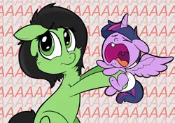 Size: 1280x897 | Tagged: safe, artist:lazynore, derpibooru import, twilight sparkle, twilight sparkle (alicorn), oc, oc:anonfilly, alicorn, pony, ail-icorn, spoiler:interseason shorts, aaaaaaaaaa, age regression, baby, baby pony, babylight sparkle, crying, diaper, female, filly, foal, image, png, younger