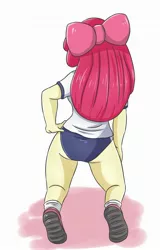 Size: 1821x2853 | Tagged: safe, artist:sumin6301, derpibooru import, edit, apple bloom, equestria girls, ass, away from viewer, bloom butt, butt, clothes, female, legs, shirt, shoes, simple background, sneakers, socks, solo, thighs, white background