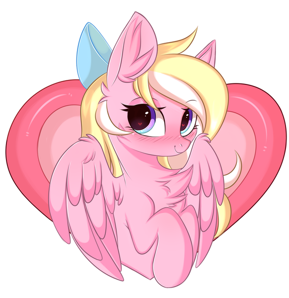 Size: 2598x2680 | Tagged: safe, artist:pesty_skillengton, derpibooru import, oc, oc:bay breeze, unofficial characters only, pegasus, pony, blushing, bow, chest fluff, commission, cute, female, hair bow, heart, heart eyes, holiday, mare, solo, valentine, valentine's day, wingding eyes, ych result