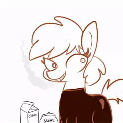 Size: 825x825 | Tagged: safe, artist:tjpones, derpibooru import, oc, ponified, unofficial characters only, coffee pony, food pony, original species, pony, coffee, cream, female, food, mare, simple background, solo, steam, sugar (food), white background