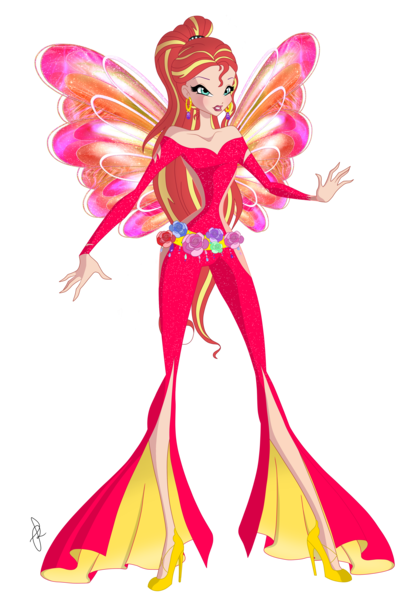 Size: 2480x3600 | Tagged: alternate hairstyle, artist:ilaria122, barely eqg related, clothes, crossover, derpibooru import, ear piercing, earring, fairy, fairy wings, flower, high heels, human, humanized, jewelry, onyrix, piercing, ponytail, rainbow s.r.l, safe, shoes, simple background, style emulation, sunset shimmer, transparent background, winged humanization, wings, winx club, winxified, world of winx