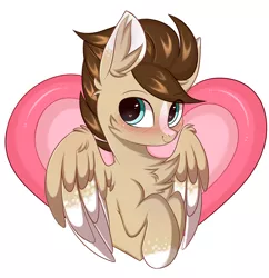 Size: 2598x2680 | Tagged: safe, artist:pesty_skillengton, derpibooru import, oc, oc:skittle, pegasus, pony, blushing, cheek fluff, chest fluff, colored wings, colored wingtips, commission, cute, dappled, ear fluff, fluffy, heart, heart eyes, holiday, looking at you, male, simple background, smiling, solo, spread wings, stallion, valentine, valentine's day, white background, wing fluff, wingding eyes, wings, ych result