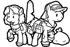 Size: 225x150 | Tagged: safe, artist:crazyperson, derpibooru import, oc, unofficial characters only, earth pony, pony, unicorn, fallout equestria, fallout equestria: commonwealth, black and white, clothes, fanfic art, female, grayscale, male, mare, monochrome, picture for breezies, simple background, stallion, transparent background, washington monument