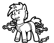 Size: 188x150 | Tagged: safe, artist:crazyperson, derpibooru import, pony, unicorn, fallout equestria, fallout equestria: commonwealth, black and white, clothes, fanfic art, generic pony, grayscale, monochrome, picture for breezies, simple background, smiling, solo, transparent background, vault suit