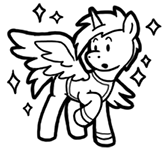 Size: 167x150 | Tagged: safe, artist:crazyperson, derpibooru import, alicorn, pony, fallout equestria, fallout equestria: commonwealth, alicornified, black and white, clothes, fanfic art, generic pony, grayscale, looking at self, monochrome, picture for breezies, race swap, raised hoof, simple background, spread wings, transparent background, vault suit, wings