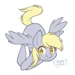 Size: 1000x1000 | Tagged: safe, artist:higgly-chan, derpibooru import, derpy hooves, pegasus, pony, colored pupils, cute, derpabetes, female, flying, image, looking at you, mare, png, question mark, simple background, solo, white background