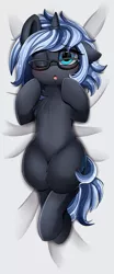 Size: 1503x3610 | Tagged: safe, artist:pridark, derpibooru import, oc, oc:yaasho, unofficial characters only, pony, unicorn, blushing, body pillow, body pillow design, commission, female, glasses, mare, one eye closed, solo