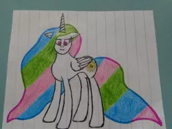 Size: 3264x2448 | Tagged: safe, artist:juani236, derpibooru import, princess celestia, alicorn, pony, hand drawing, lined paper, looking at you, missing accessory, no armor, paper, solo, traditional art