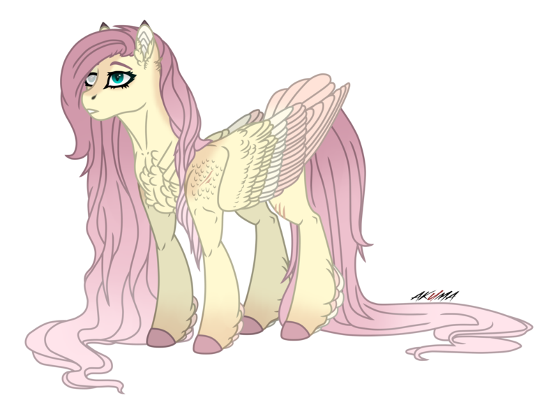 Size: 4084x3029 | Tagged: safe, artist:akumajdragon, derpibooru import, fluttershy, pegasus, pony, blind eye, blind fluttershy, disability headcanon, disabled, female, headcanon, long mane, long tail, physical disability, redesign, scar, simple background, solo, transparent background, unshorn fetlocks, wings