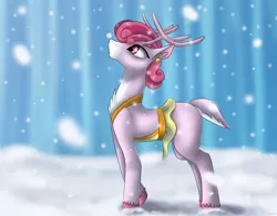 Size: 3200x2500 | Tagged: safe, artist:iseppe, derpibooru import, bori the reindeer, deer, pony, reindeer, best gift ever, boribetes, chest fluff, cute, female, high res, profile, snow, snowfall, solo, winter