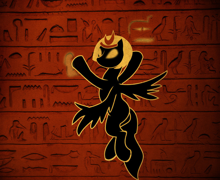 Size: 1280x1050 | Tagged: safe, artist:teatrtenei, derpibooru import, part of a set, flash magnus, meadowbrook, mistmane, rockhoof, somnambula, star swirl the bearded, pegasus, pony, egyptian, female, hieroglyphics, limited palette, mare, pillars of equestria, silhouette, solo