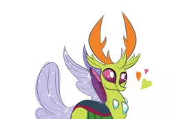 Size: 1100x760 | Tagged: safe, artist:ponygoggles, derpibooru import, thorax, changedling, changeling, changeling king, colored sketch, cute, cuteling, dawwww, floppy ears, heart, heart eyes, king thorax, looking at you, male, simple background, sketch, smiling, solo, sparkles, spread wings, :t, thorabetes, white background, wingding eyes, wings